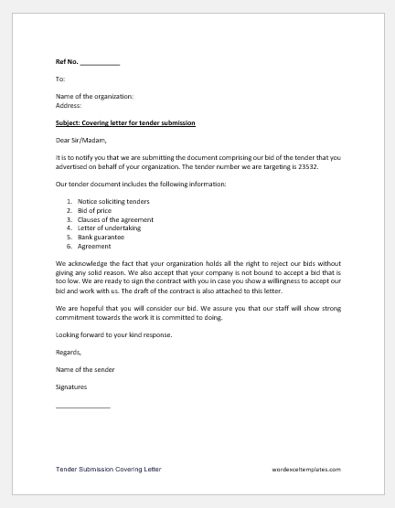 Tender Submission Covering Letter