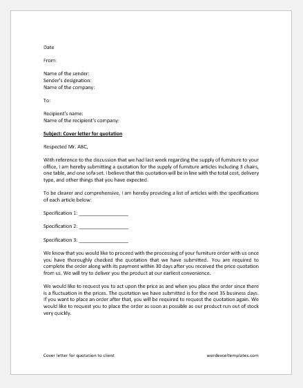 cover letter for quote