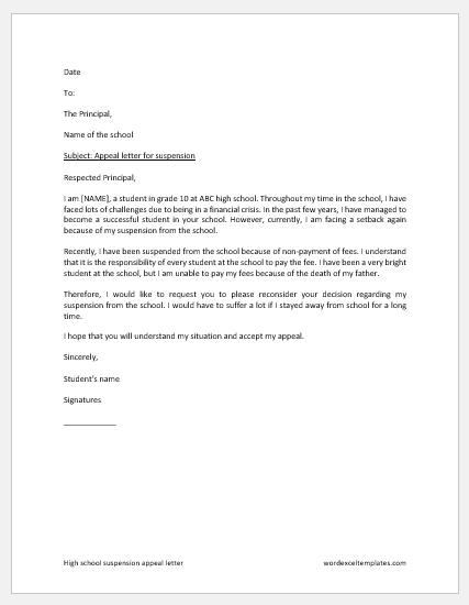 appeal letter for cheating in exam