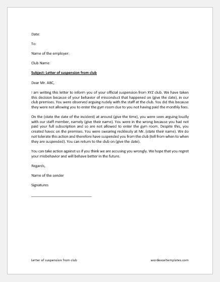 Letter of Suspension from Club