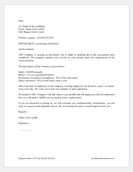 samples of application letter for any vacant position