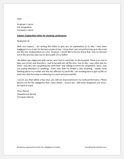 Response Explanation Letter for Negligence of Duty