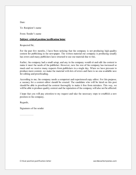 Critical Position Justification Letter