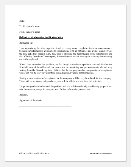 Critical Position Justification Letter