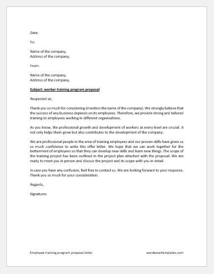 Proposal Letter For Employee Training Download Samples