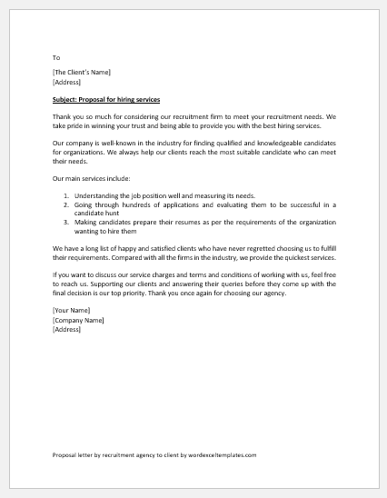 Proposal Letter from Recruitment Agency to Client