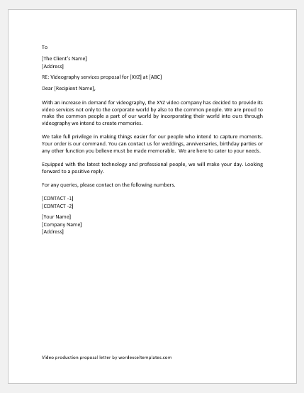 Video production proposal letter