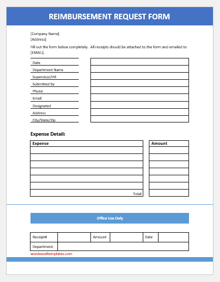 Reimbursement request form template