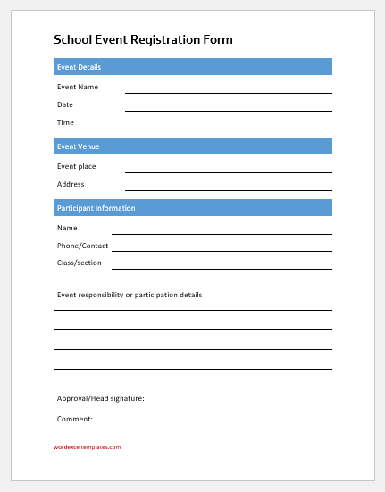 School event registration form template
