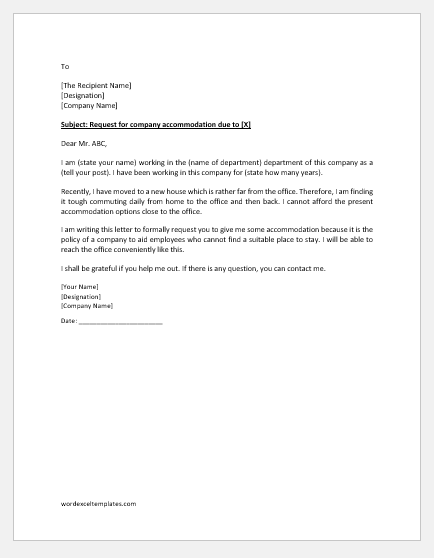 presentation letter for accommodation