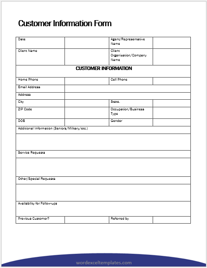 Customer information form template