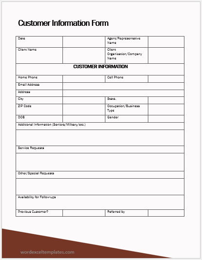 Customer information form template