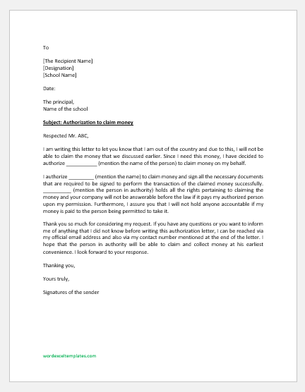 Authorization Letter to Claim Back Pay