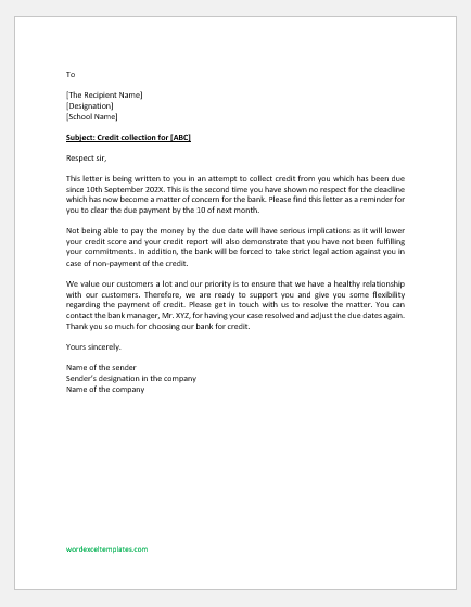 Credit and collection letter