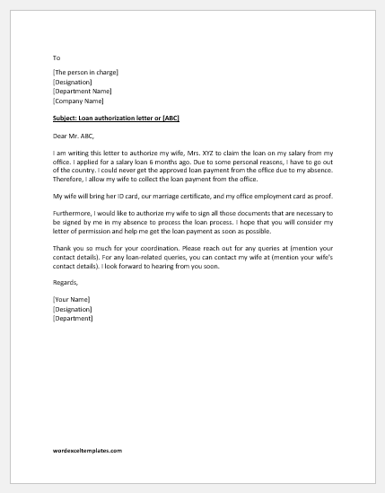 Loan authorization letter