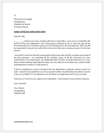 Loan authorization letter