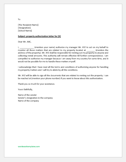 Property Authorization Letter