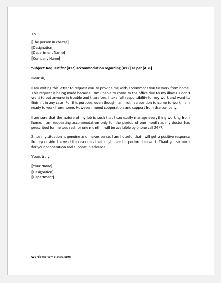 Work from Home Accommodation Letter