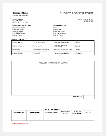 Budget Request Form Template