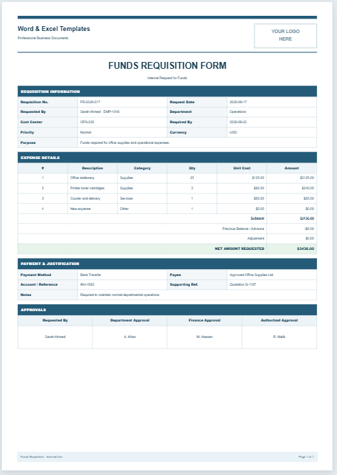 Funds Requisition Form Template