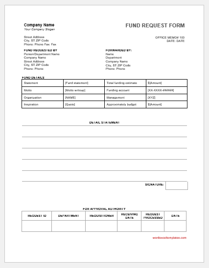 Funds requisition form template