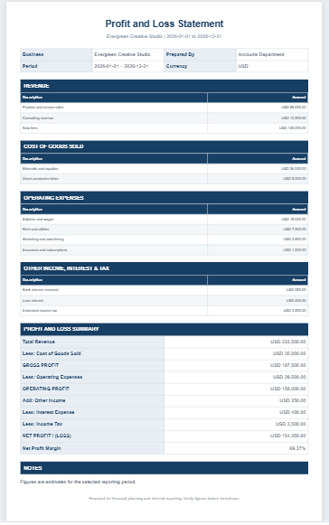 Profit and Loss Statement Worksheet