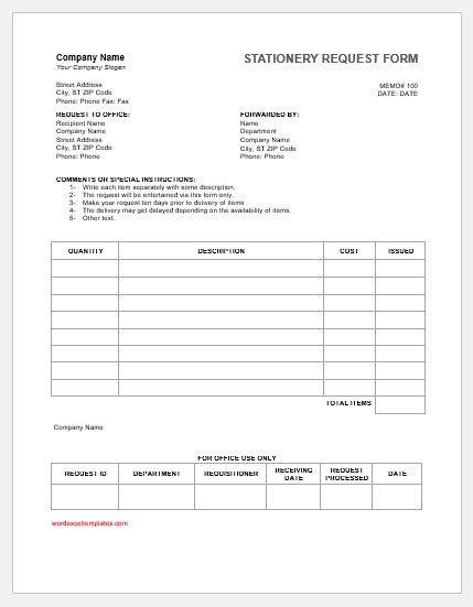 STATIONERY REQUEST FORM Template