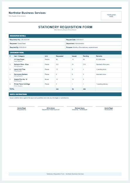 Stationery Requisition Form