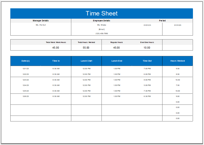 Controllable time worksheet template