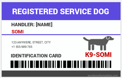 Service Dog ID badge template