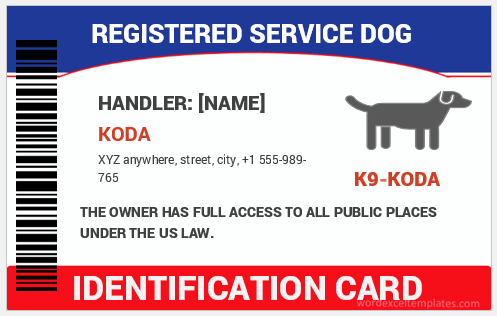Service Dog ID badge template