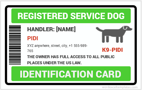 Service Dog ID badge template