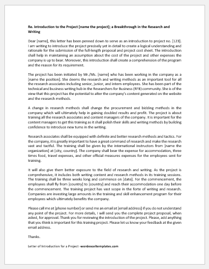 Letter of Introduction for a Project