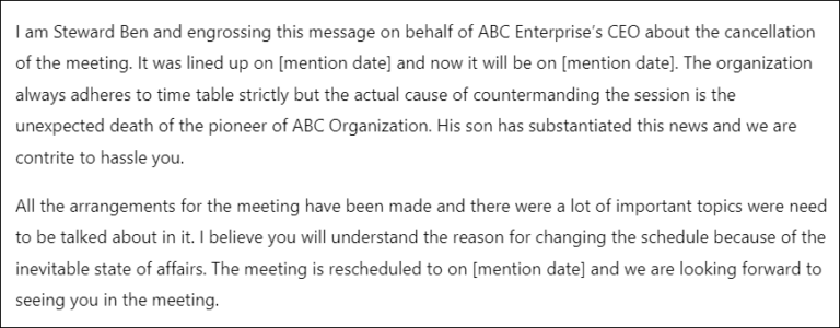 Meeting is cancelled and reschedule to DATE message