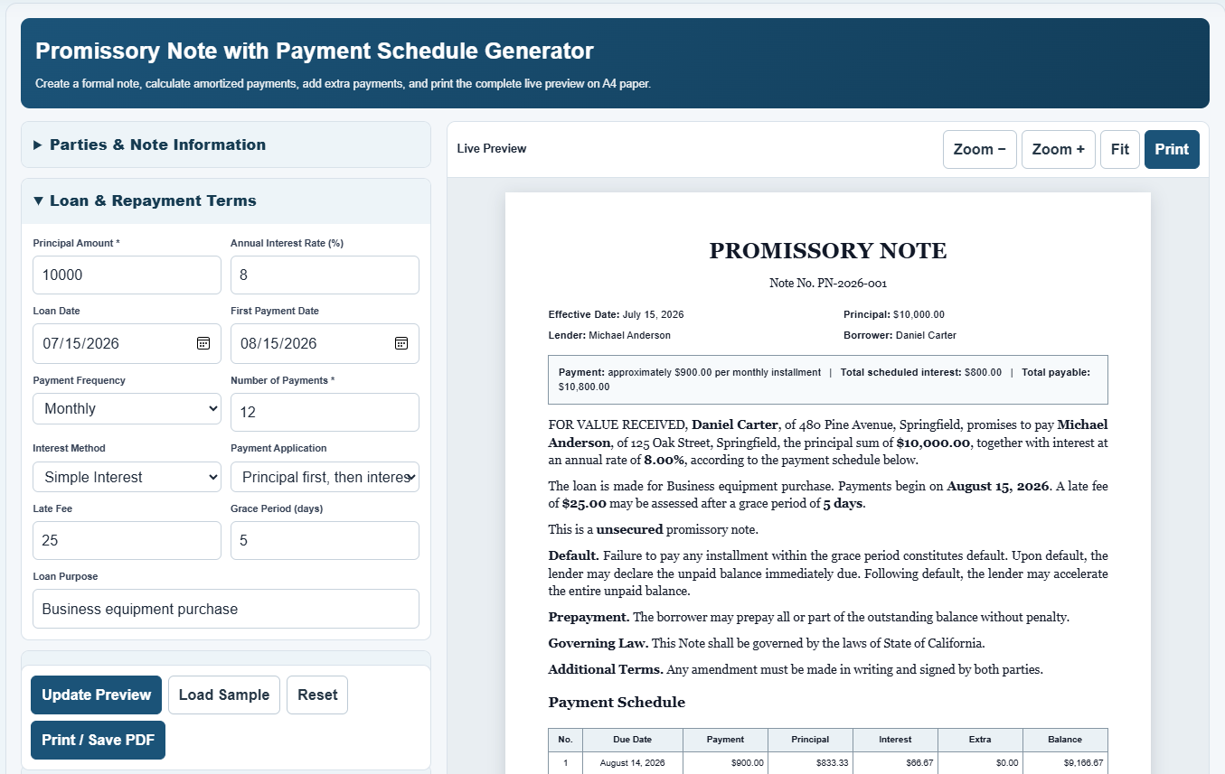 Promissory Note Generator
