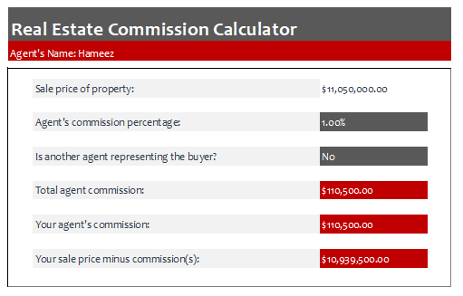 Real estate commission calculator template