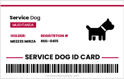 Modèle de carte d'identité pour chien d'assistance