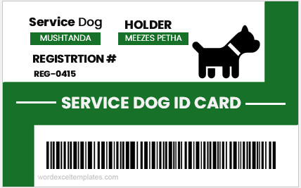Service dog ID card template