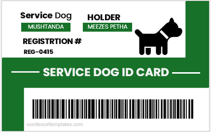 Modèle de carte d'identité pour chien d'assistance