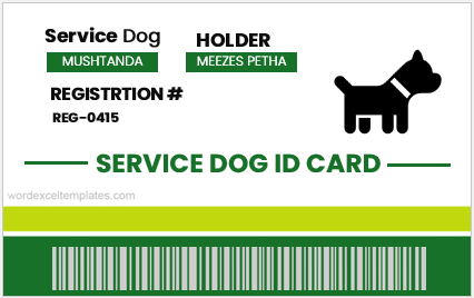 Modèle de carte d'identité pour chien d'assistance