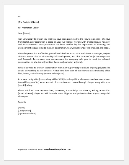 Supervisor promotion letter