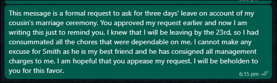 Three days leave request message to boss