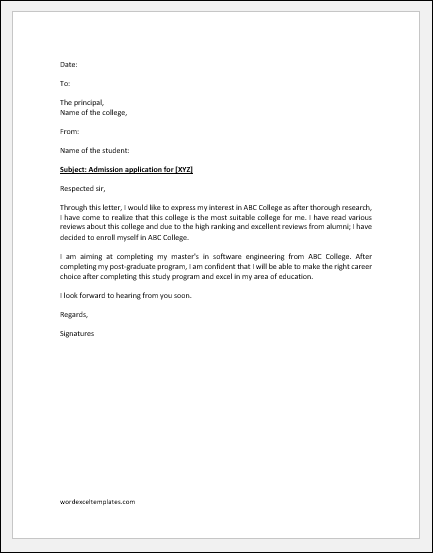 Application Letter Samples For College Admission Download