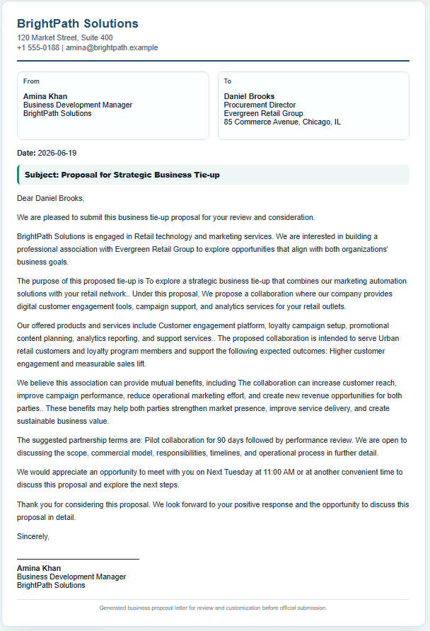 Business Tie-up Proposal Letter