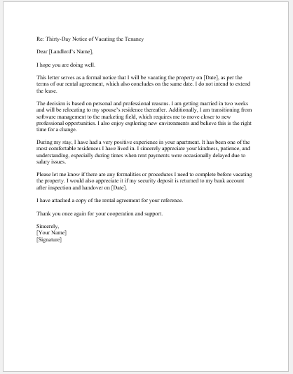 Friendly 30-day notice to landlord