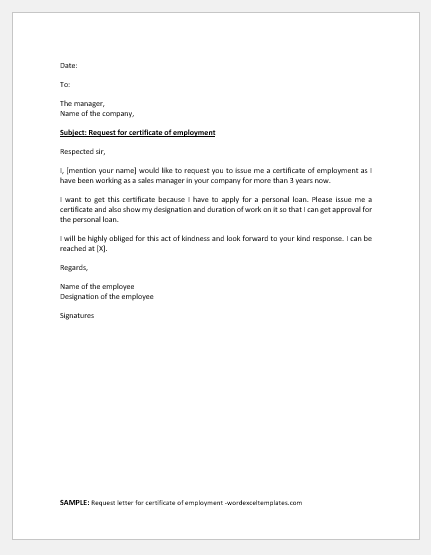 Request Letter to HR for Certificate of Employment | Sample