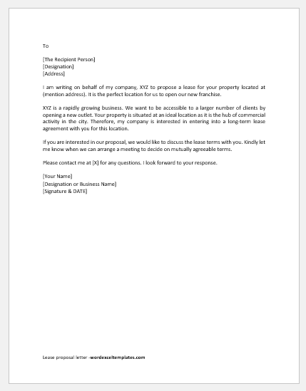 Lease proposal letter template