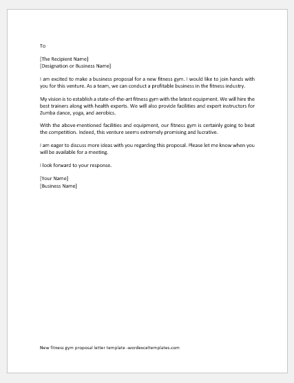 New fitness gym proposal letter template