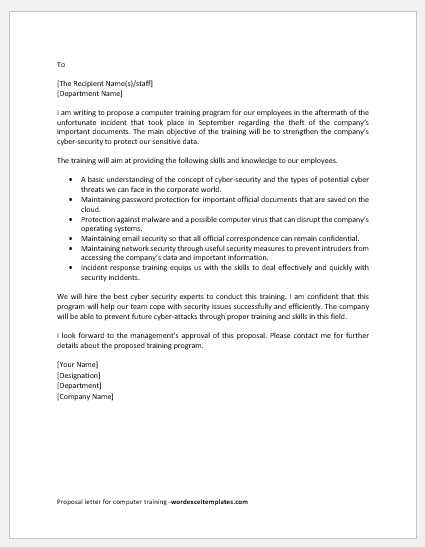 Proposal Letter for Computer Training to Staff