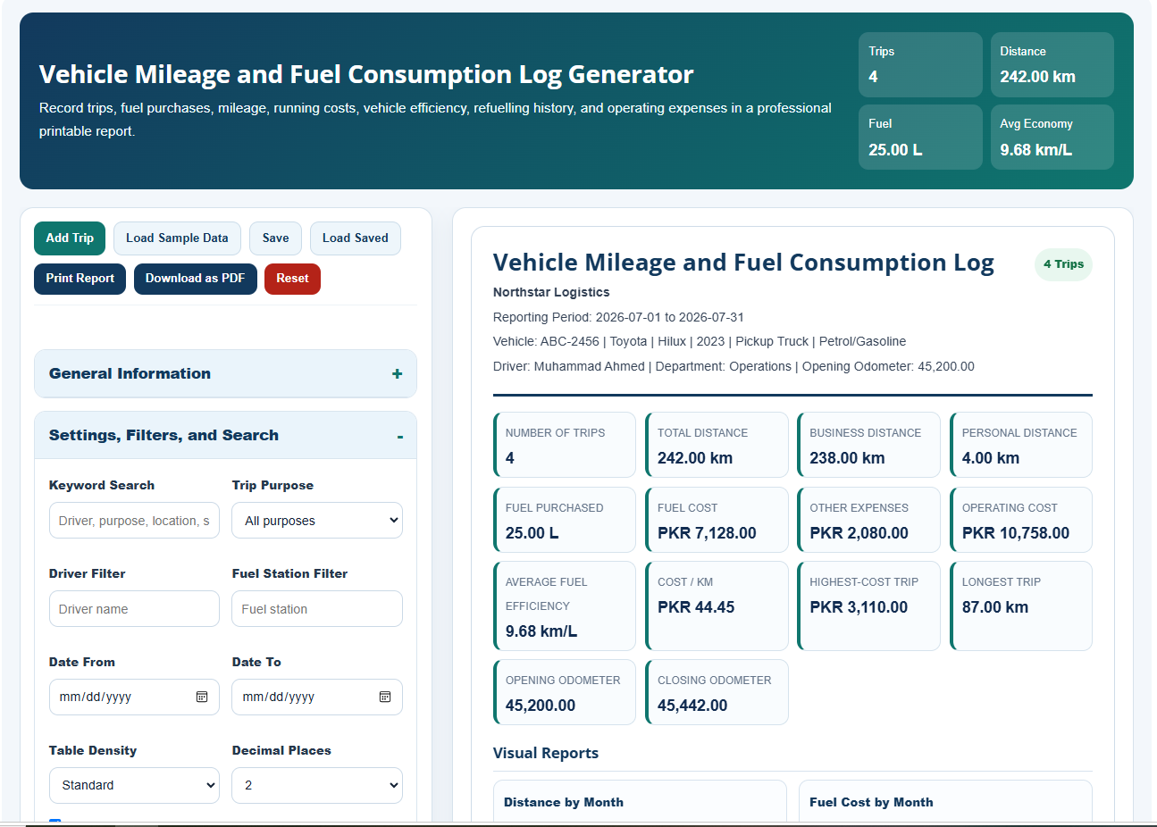 Vehicle Mileage and Fuel Consumption Log Template